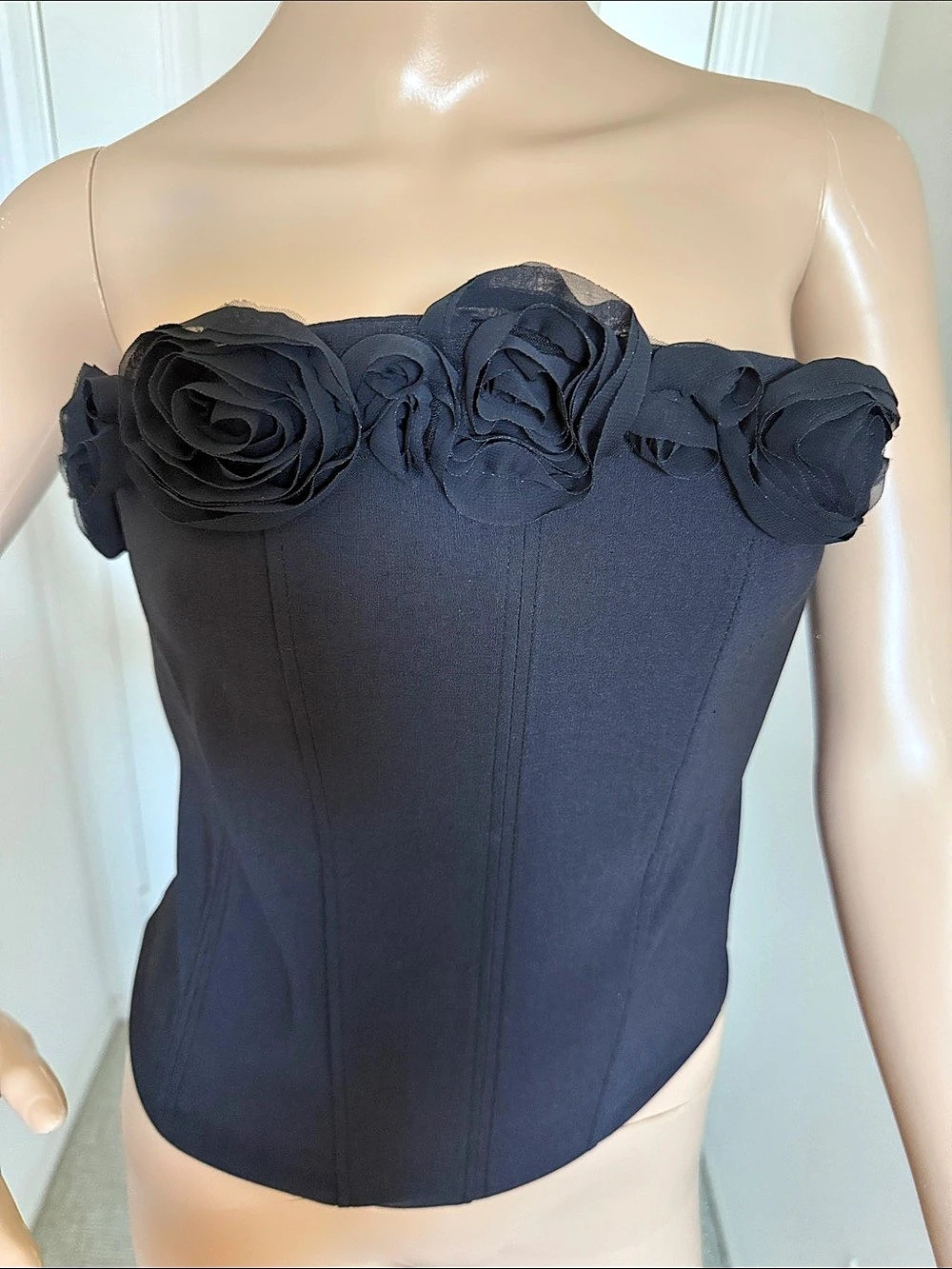 Zara Black Floral Rosette Corset Top NWT